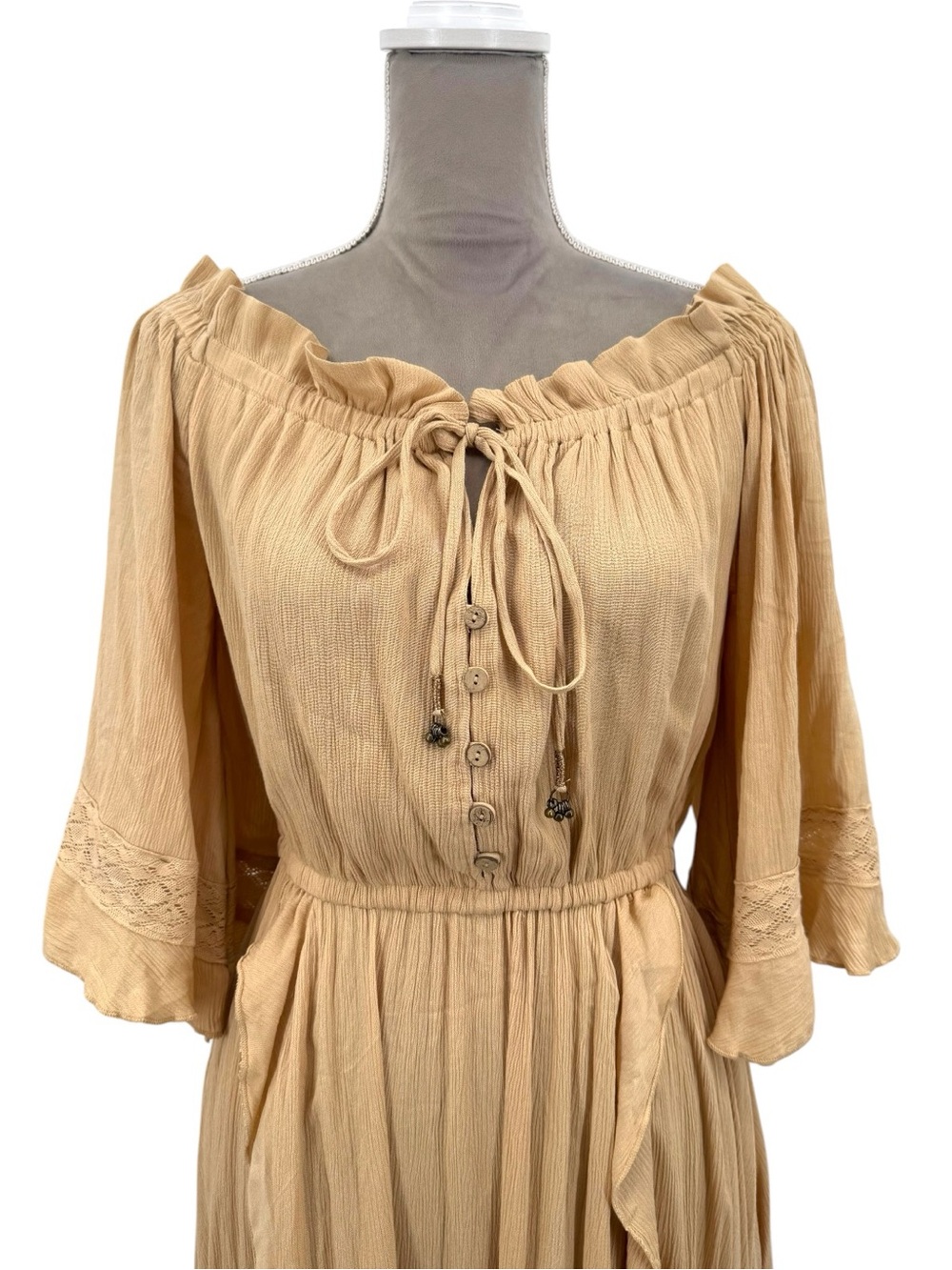 Free People Shore Chic Maxi Dress Buttercream Beige Small Boho Cottagecore - Picture 5 of 11